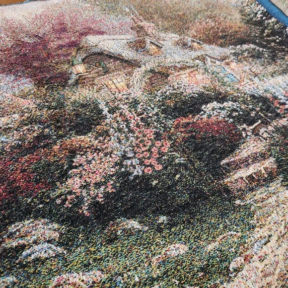 THOMAS KINKADE Painter Of Light Tapestry Cottage Made USA Fringe Cotton 40 x 60 - Picture 9 of 9